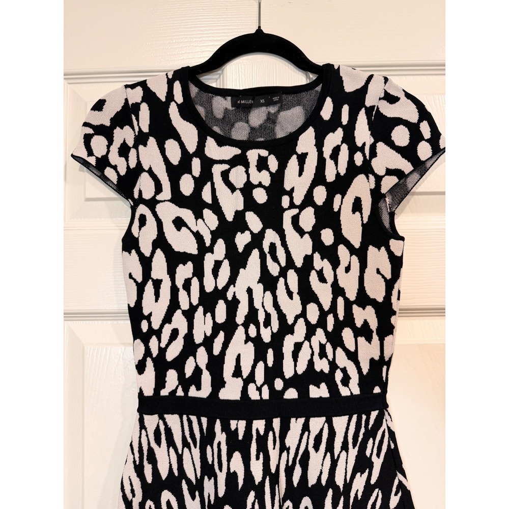 #B3 Karen Millen Fit and Flare Dress Sz. XS Black White Animal Knit MSRP: $225 - Picture 3 of 10